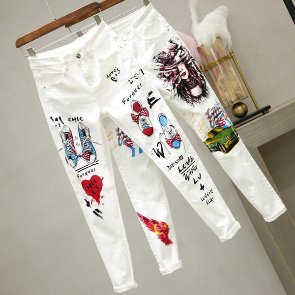 Summer of Dreams: Women's White Graffiti Skinny Jeans – Black MadonnaHP